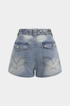 Aiolos Women's Denim High-Waist Wide Leg Shorts
