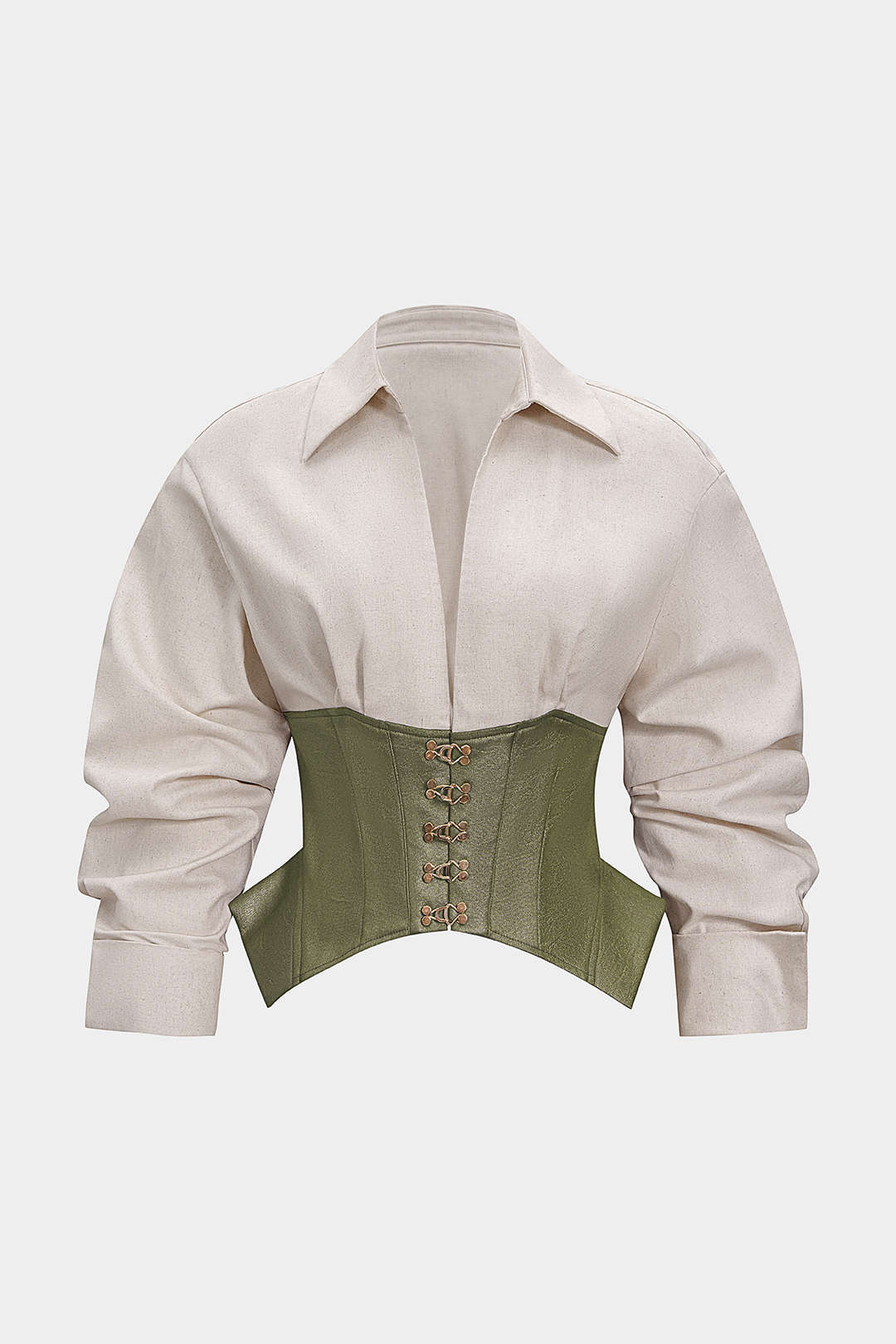 Aiolos Women's Linen Patchwork Buckle Long-Sleeve Shirt