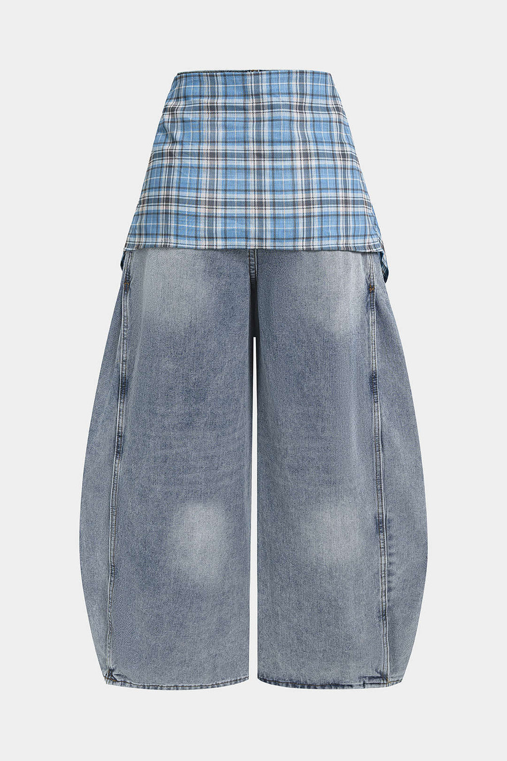 Aiolos Women's Plaid Tie-Up Pocket High-Waist Jeans