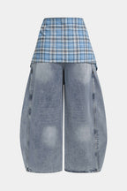 Aiolos Women's Plaid Tie-Up Pocket High-Waist Jeans