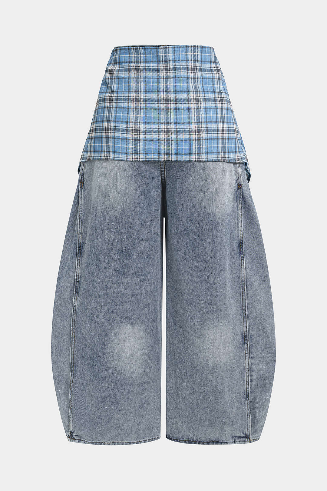 Aiolos Women's Plaid Tie-Up Pocket High-Waist Jeans