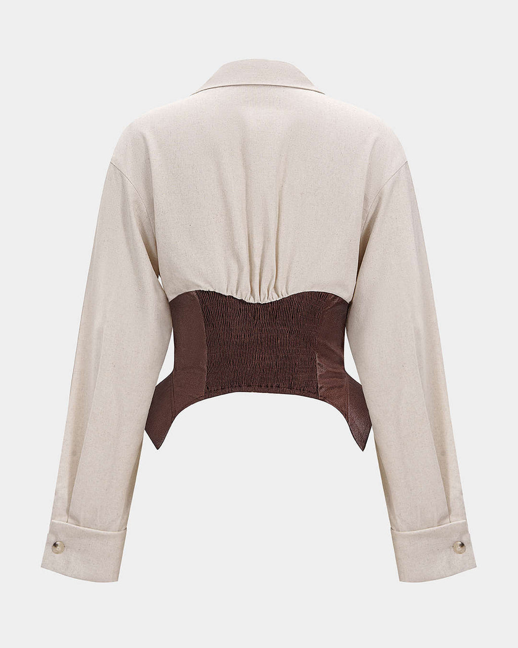 Beige jacket with a brown leather patch on a white background