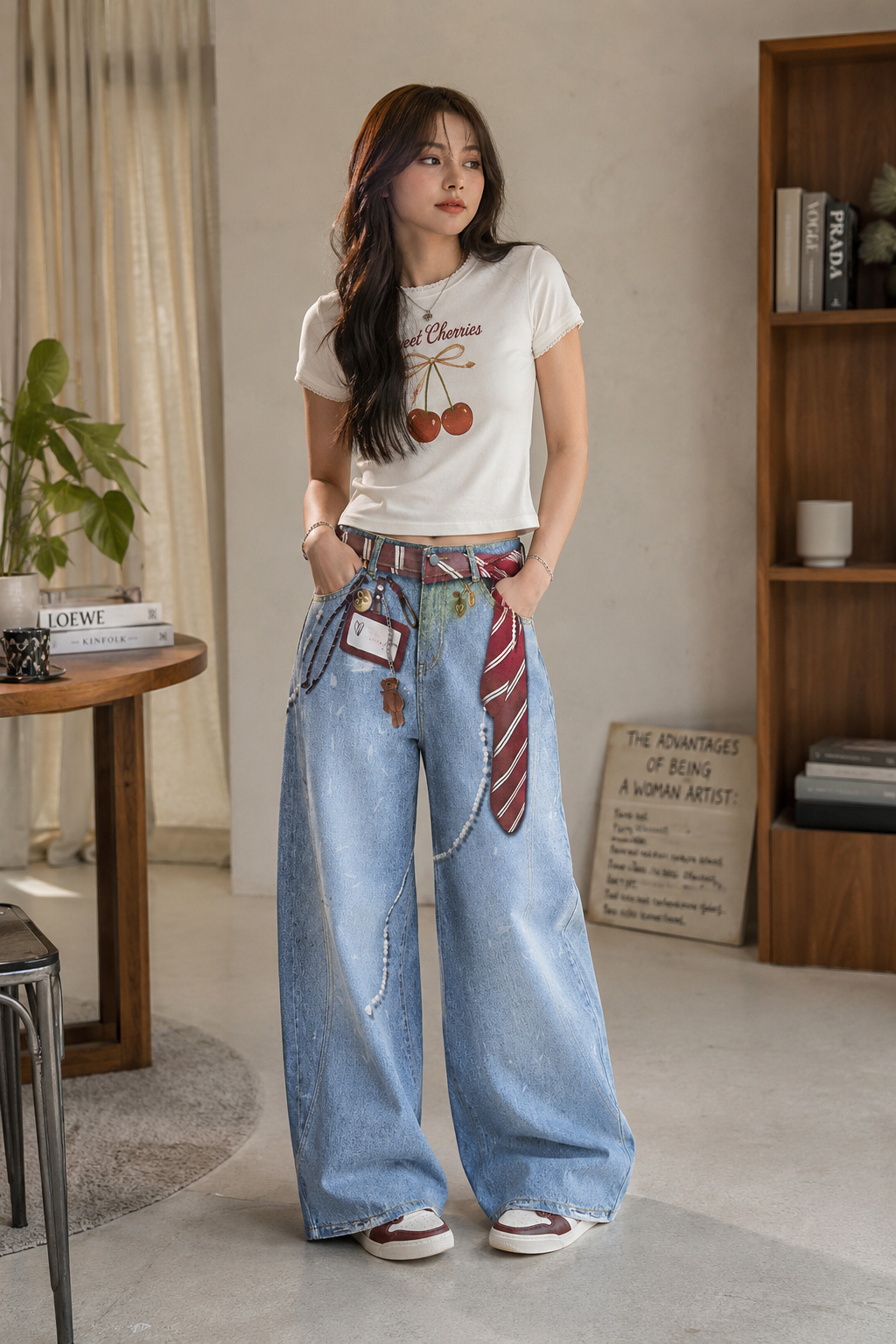 Aiolos Women's Illusion Print High-Waist Jeans – Loose Fit