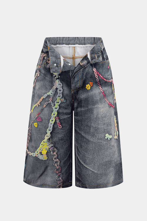 Aiolos Women's Chain Print Wide Leg Shorts – Casual Bottoms