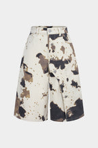 Brown cow-print high-waist denim shorts