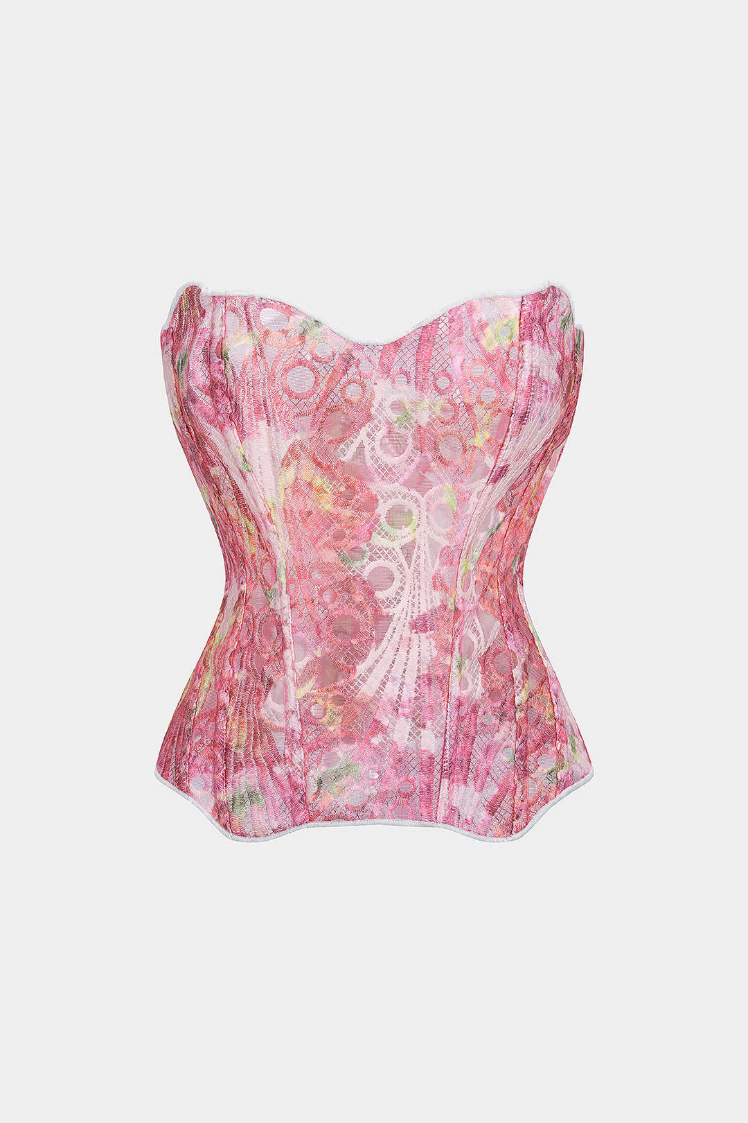 Raspberry floral jacquard tube top with a tie-back detail