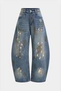 Blue washed barrel-leg jeans with a relaxed fit