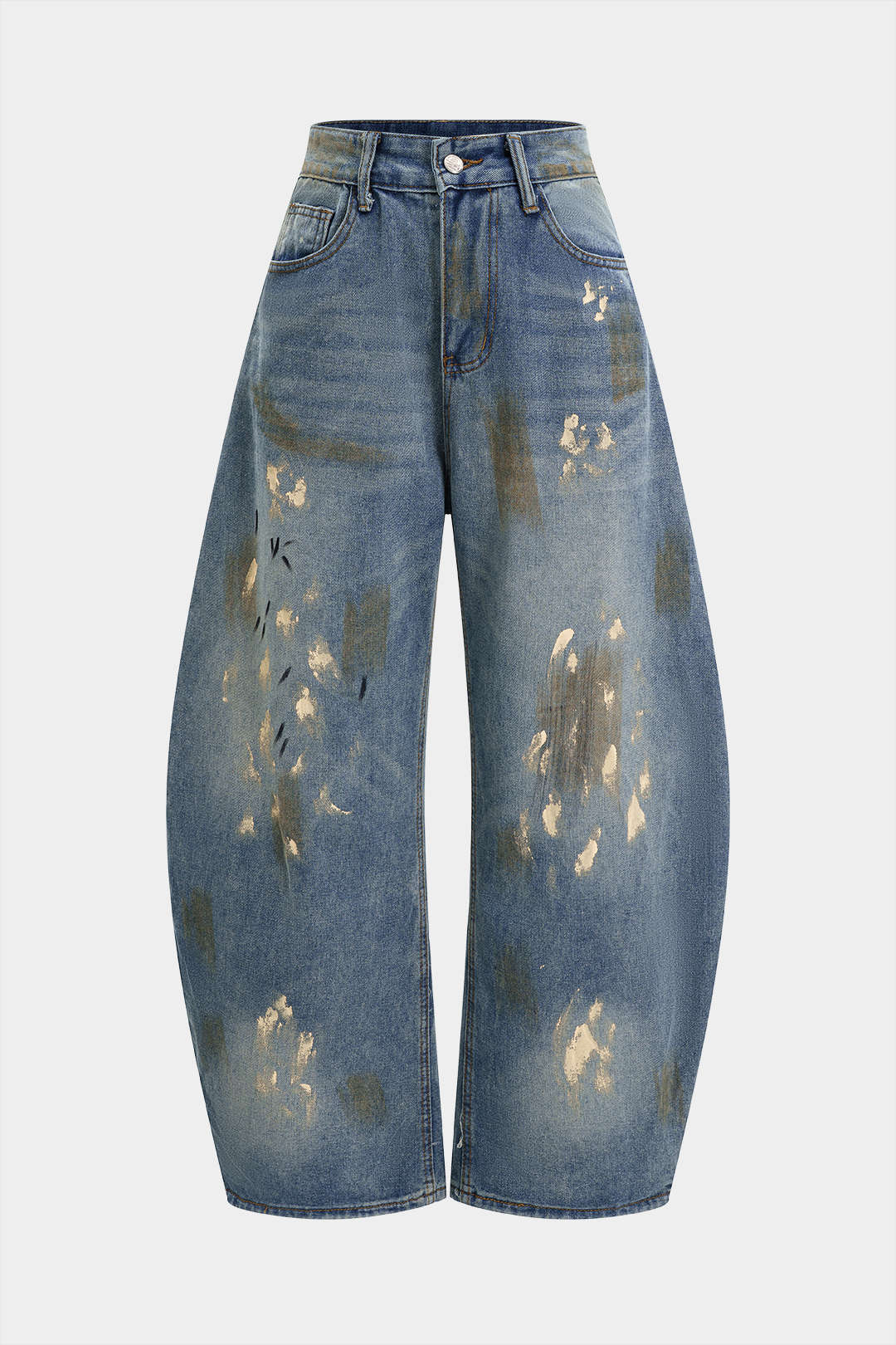 Blue washed barrel-leg jeans with a relaxed fit