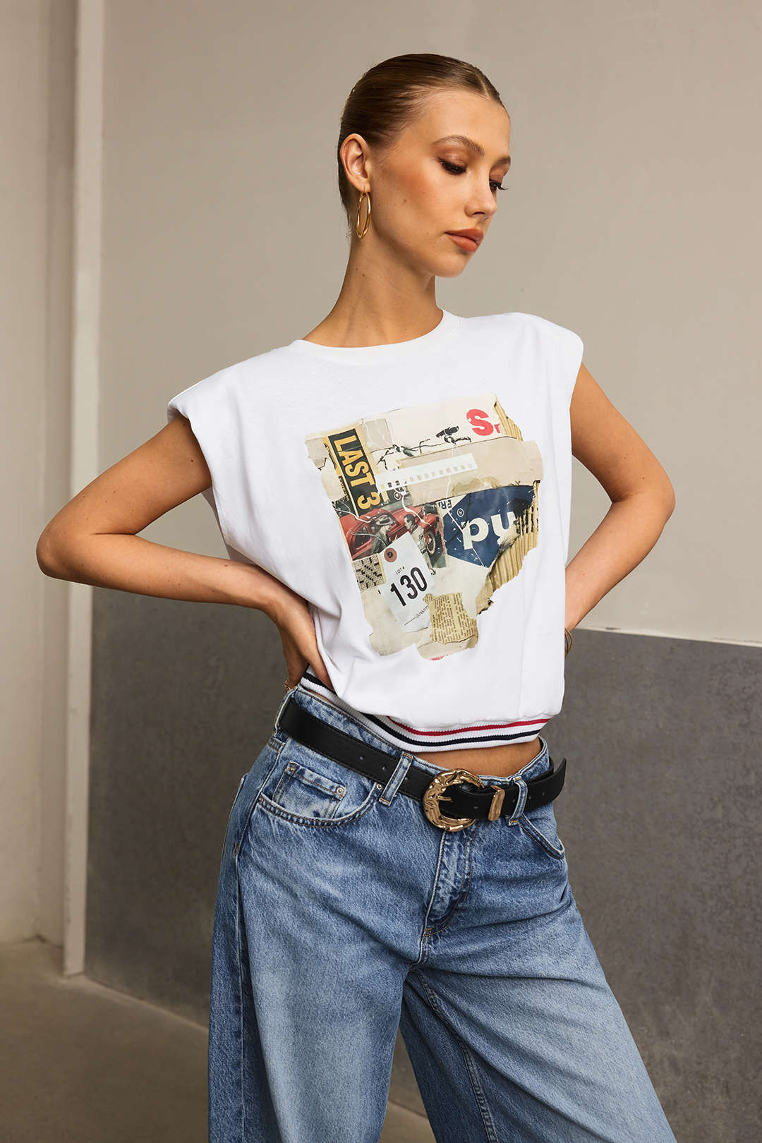 Aiolos Women's Car Letter Print Sleeveless T-Shirt – Loose Fit