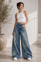 Aiolos Women's Washed Wide Leg Barrel Jeans – Loose Fit Denim